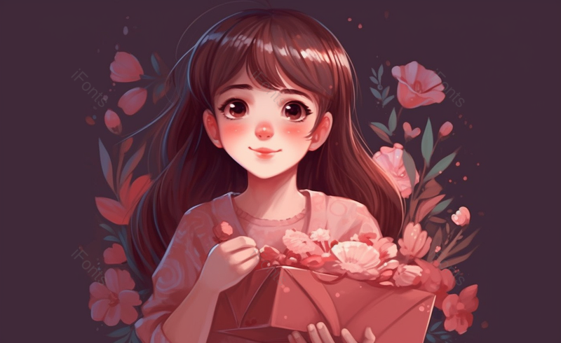 手绘小清新人物原创插画送礼物给母亲的小女生,插画/手绘图,插画/手绘图库,插画/手绘图下载,插画/手绘